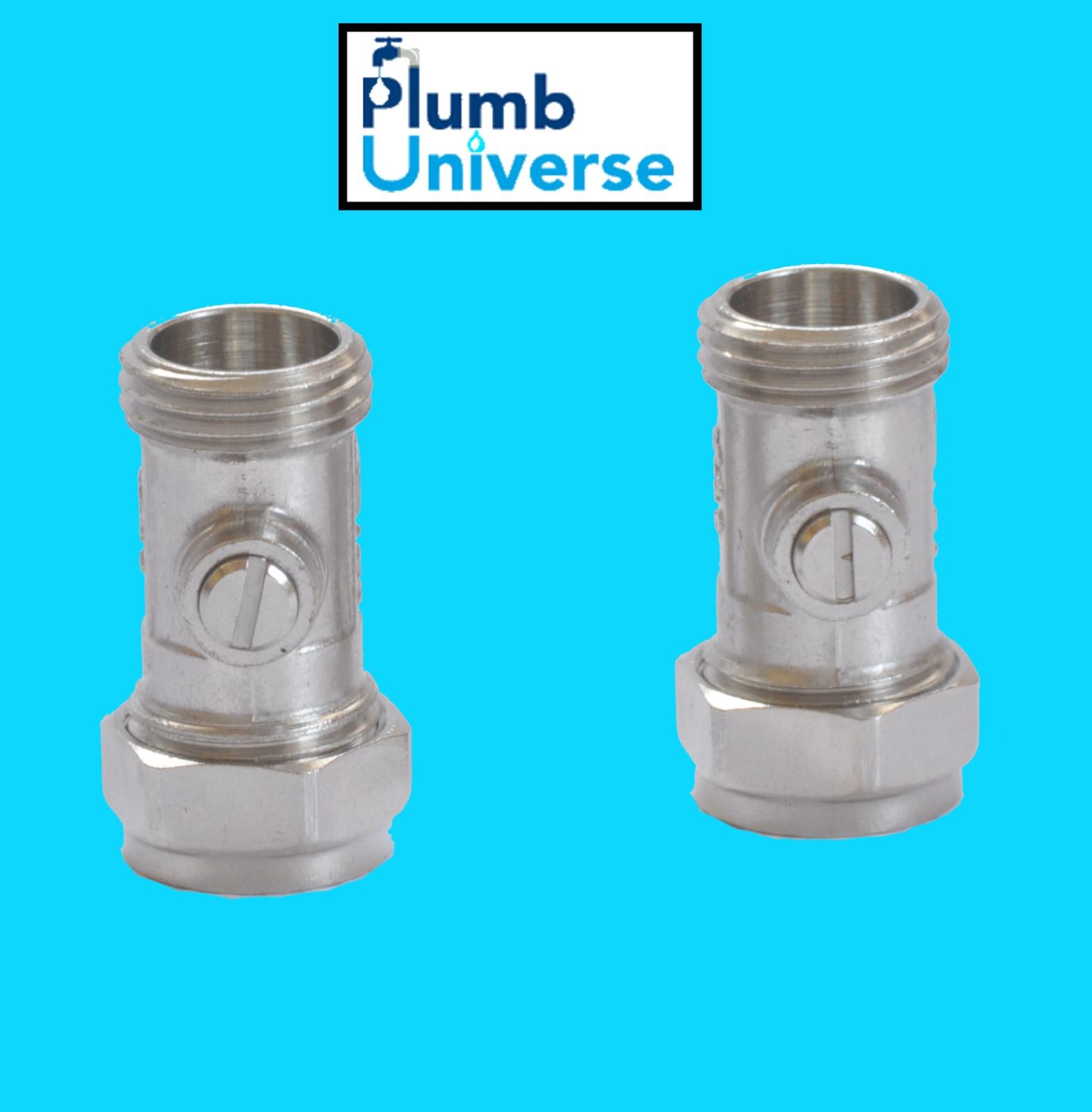 2 x 15mm X 1/2" BSP Isolating Valve Flat Surface Thread For Flexis etc