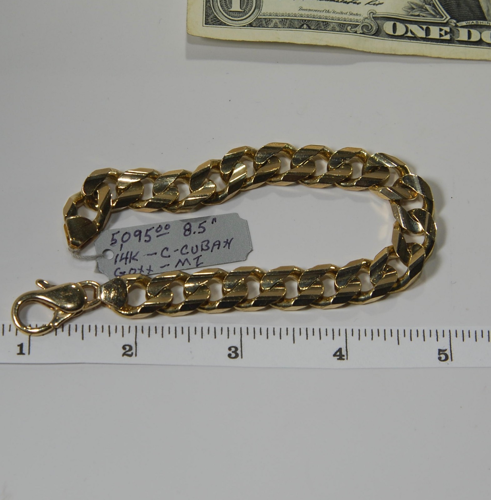 14 karat yellow gold  Concave Curb Cuban  link bracelet 54 gram 8 1/2 inch