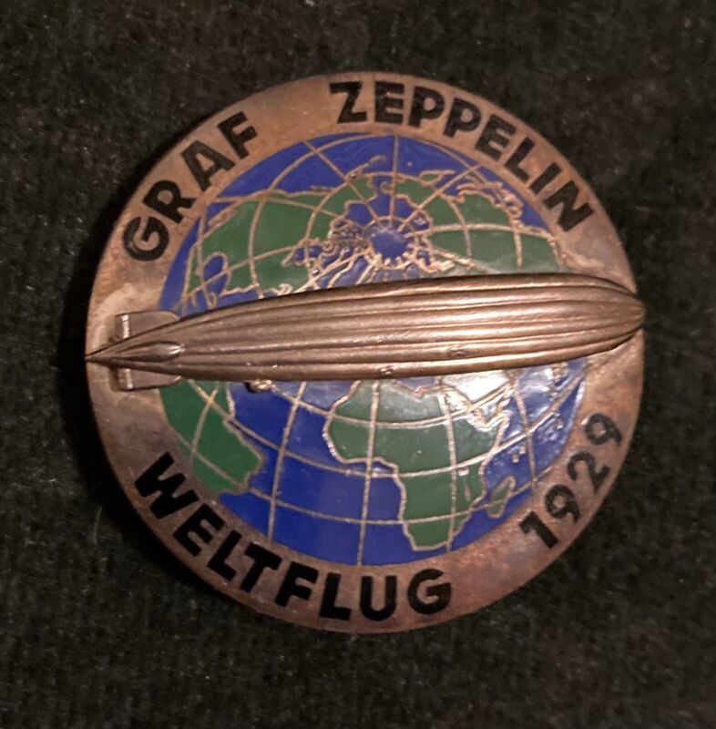 VINTAGE 1929 AIRSHIP GRAF ZEPPELIN LZ129 AROUND THE WORLD FLIGHT BADGE LARGE