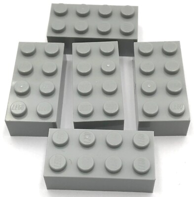 Lego 5 New Light Bluish Gray Bricks Building Blocks 2 x 4 Stud Pieces
