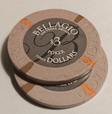 Bellagio Casino Las Vegas $3 Poker Chip Pair Circulated Good G Condition