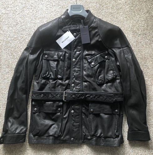 BELSTAFF men's black leather biker jacket , new with tags XL