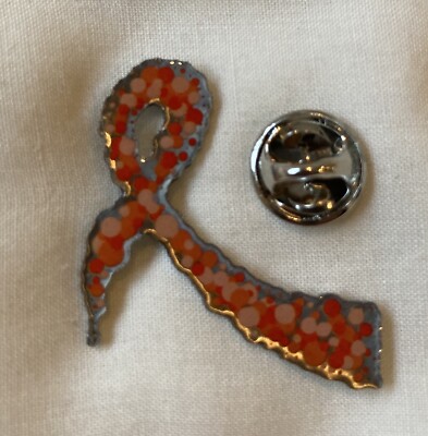Self Harm / Injury Awareness ribbon orange pin badge / brooch. Hope,Depression