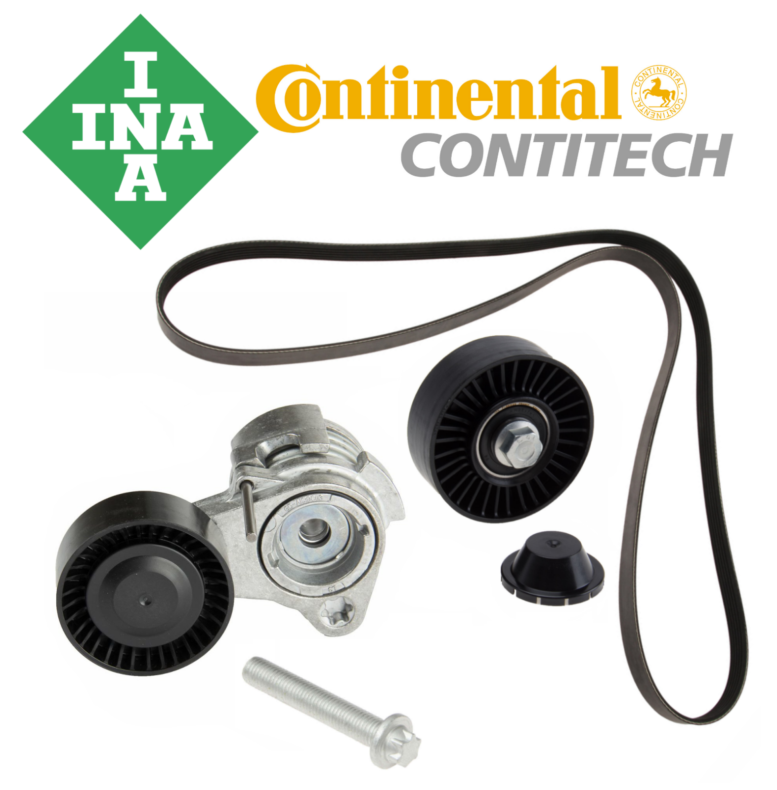 OEM Belt Tensioner + Idler Pulley + Drive Belt Kit INA BMW 1 3 5 X3 X5