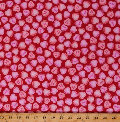Cotton Candy Hearts Valentine's Day XOXO Red Fabric Print by the Yard D369.40