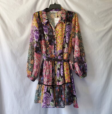 ZARA The Amelie Dress Floral Belted Size Extra Large Boho Peasant Patchwork **