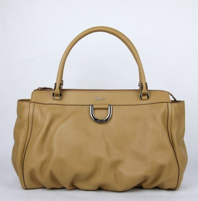 New Gucci Large Light Brown Leather Tote Bag Handbag w/D Ring Detail 341491 7709