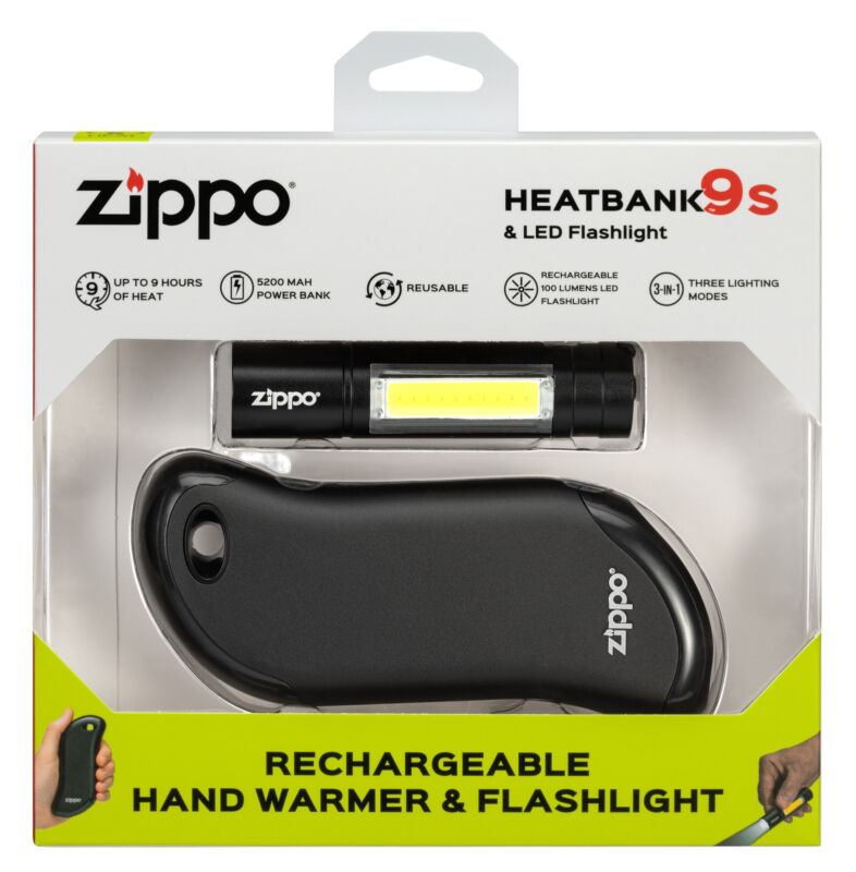 Zippo HeatBank 9s Rechargeable Hand Warmer & Flashlight, 40624 (USB cable inc...