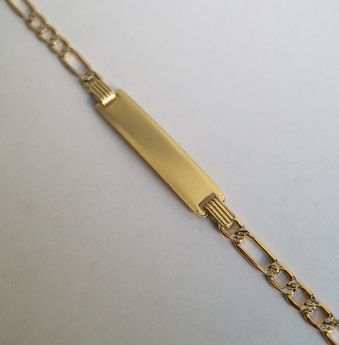 Pre-owned Handmade Kid Unisex 10k Yellow Gold Figaro Id Baby Bracelet 5.75 Inch