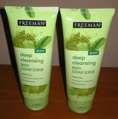 Lot of 2 FREEMAN Deep Cleansing Body Sugar Scrub GREEN TEA Instant Detox 6oz X 2