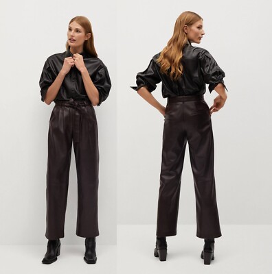 NWT Mango Vegan Leather Straight Trousers in Chocolate Brown
