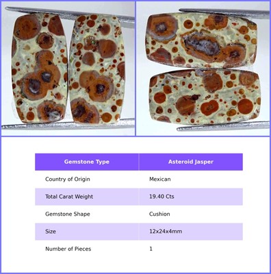 Unheated Mexican Asteroid Jasper Loose Gemstone Cabochon Pair Natural