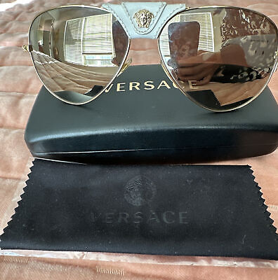 VERSACE Leather Unisex Sunglasses VE 2150Q 1341/87 Gold-White / Grey Lens