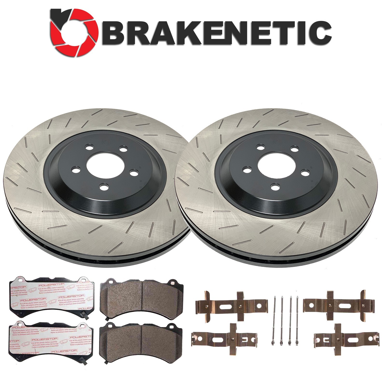 FRONT BRAKENETIC Slotted Brake Rotors+Ceramic Pads Hellcat SRT w/6 PISTON BREMBO