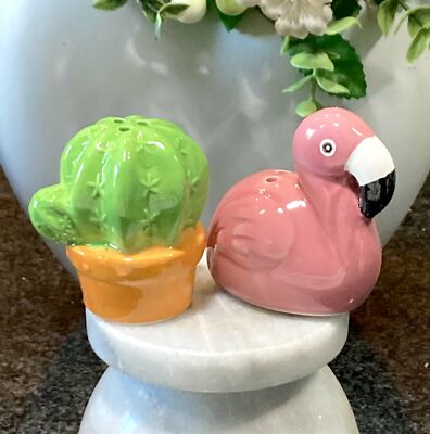 Flamingo Cactus Succulent Salt and Pepper Shaker Ceramic New
