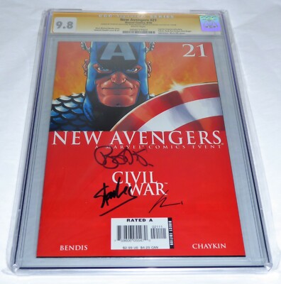 New Avengers # 21 CGC SS 9.8 3x Signature Autograph STAN LEE BENDIS CHAYKIN