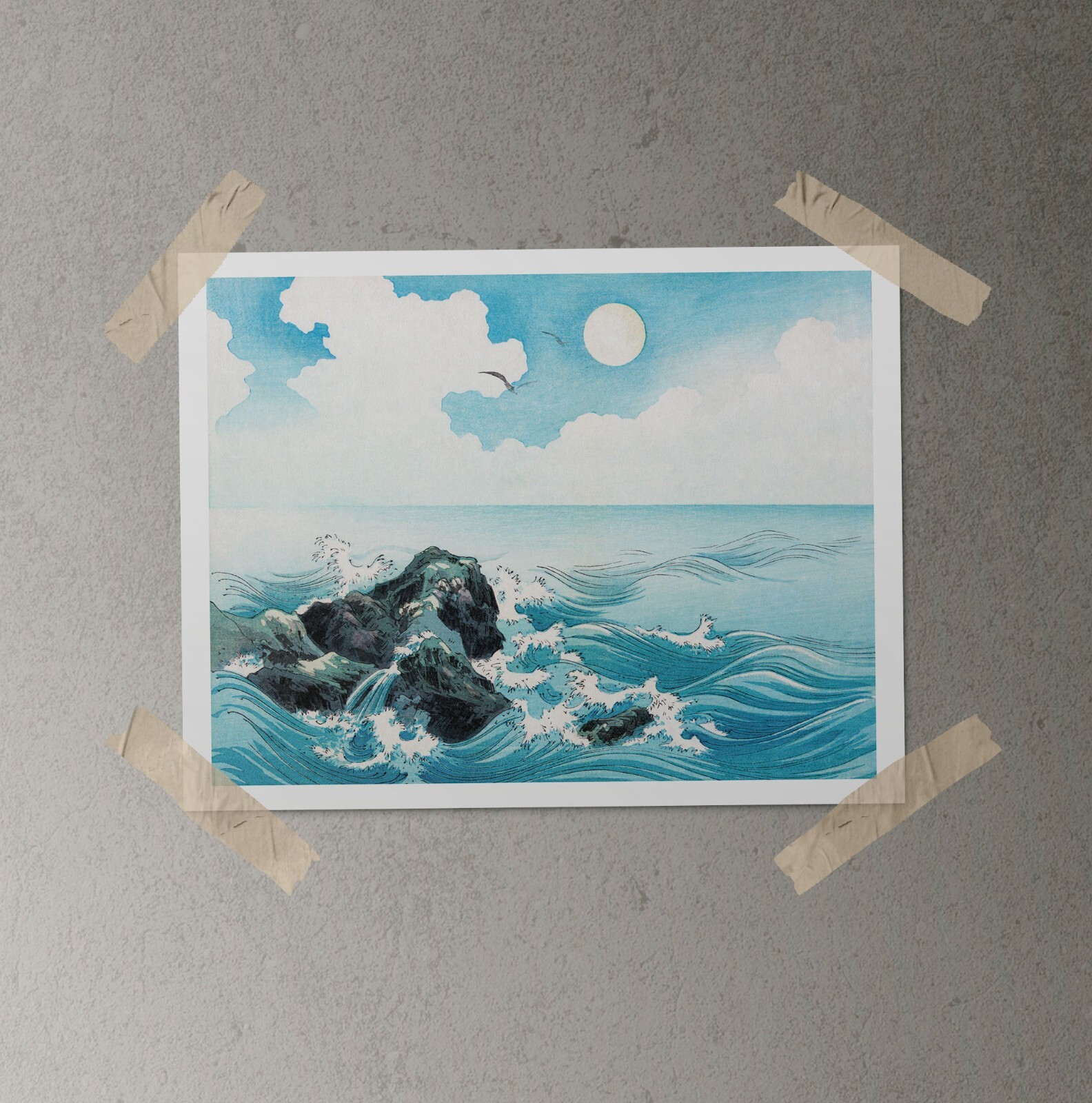 OCEAN WAVE AT KOJIMA ISLAND Vintage Japanese Illustration Unframed Art Print