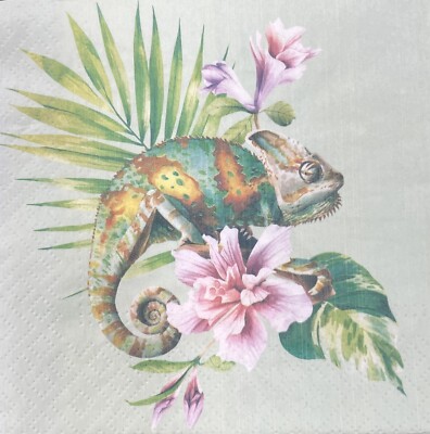 Decoupage Paper Napkins Luncheon Free Shipping Animal Chameleon Green - Two