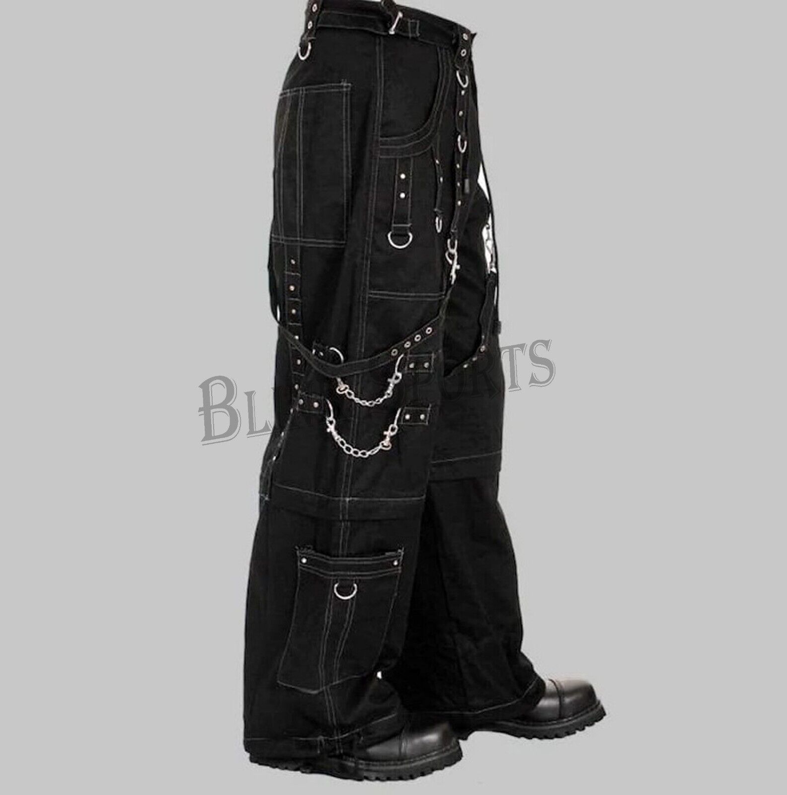 Men Black Gothic Cyber Chain Trouser Thread Punk Bondage Men Black Gothic Cyber Chain Trouser Thread Punk Bondage