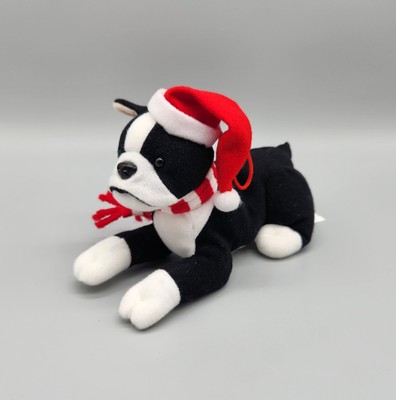 Stuffins BOSTON TERRIER Dog Plush Stuffed Animal Ornament Santa Hat Christmas 7''