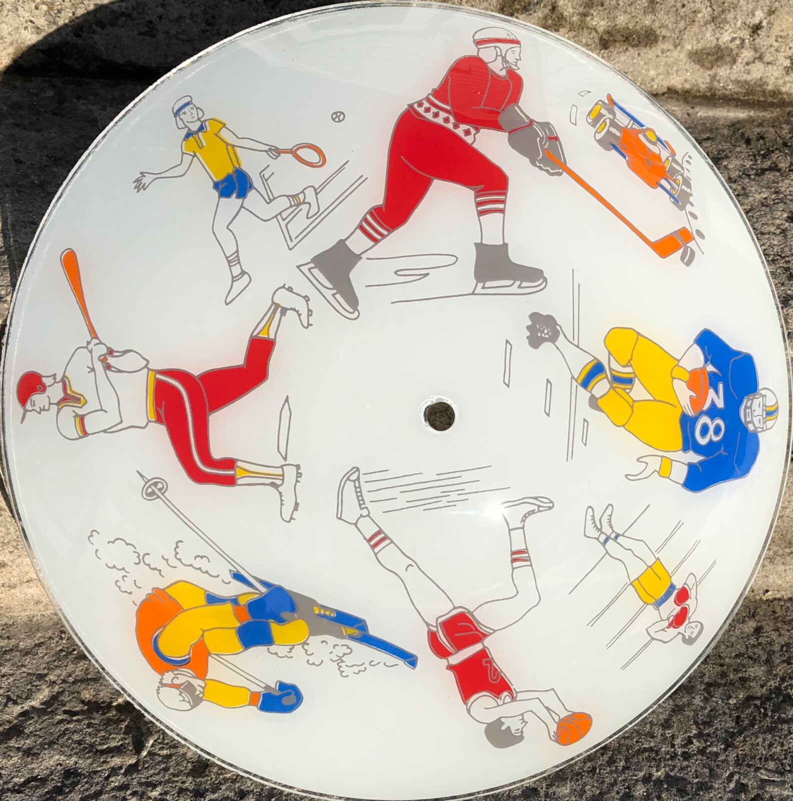 Vintage Mid Century 1960's Sports Glass Ceiling Light Shade Football Hockey