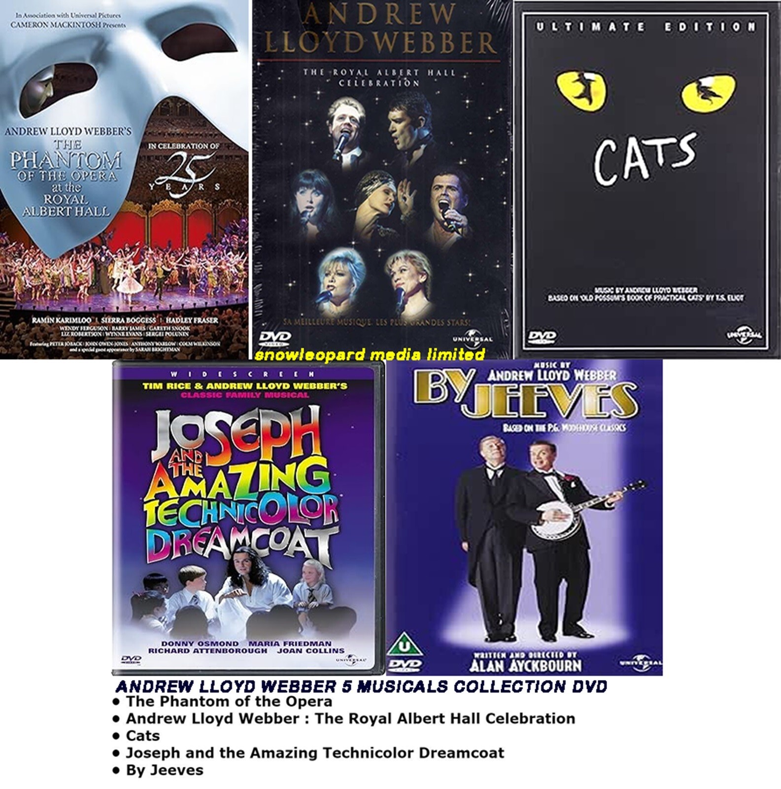 ANDREW LLOYD WEBBER 5 MUSICALS COLLECTION DVD CATS Phantom