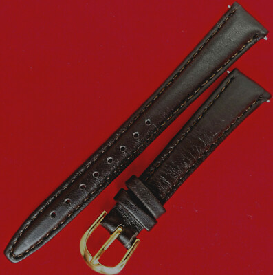 New Womens VERY DARK Brown Padded Genuine Leather Calf Calfskin 13mm Watch Band 