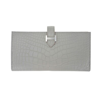 Hermes Bearn Wallet Gris Perle Matte Exotic Palladium Hardware New w/Box 