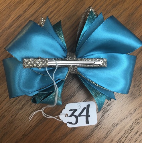 Glittery Turquoise and Gold Elegant,  Hair Bow, 5