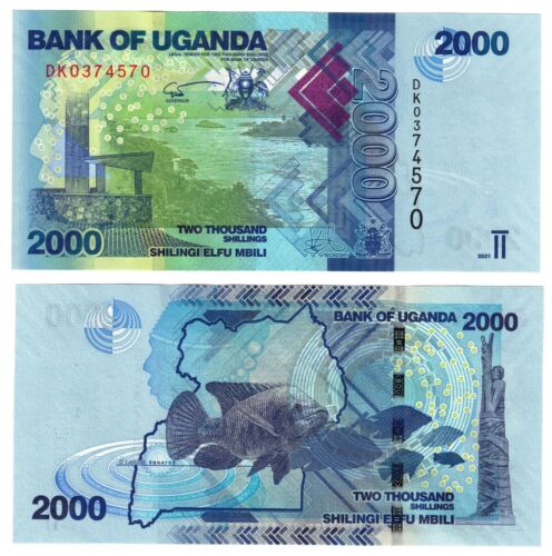 2021 (2022) Uganda 2,000 Shillings Banknote p50f Latest Gold back issue