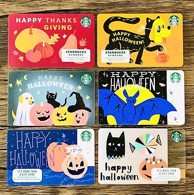 6 STARBUCKS HALLOWEEN Fall Thanksgiving Gift Card Set 2017 to 2021