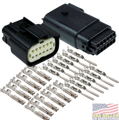 Molex 12 Pin Wire Connector, Harley BLACK Waterproof, Sealed Kit, MX150  