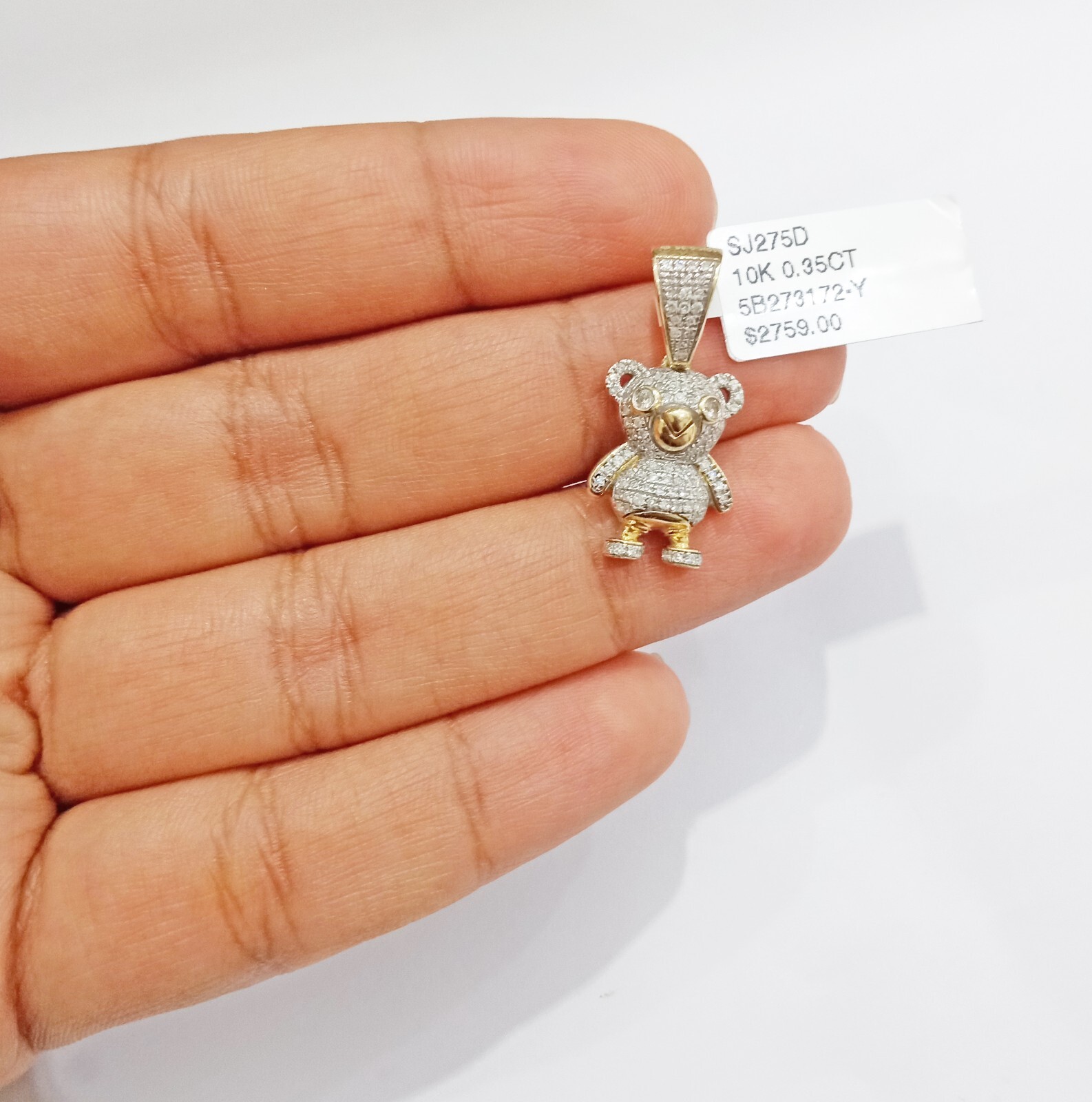 Pre-owned Goldbar Jeweler 10k Yellow Gold Real Diamond Teddy Bear Charm Pendant