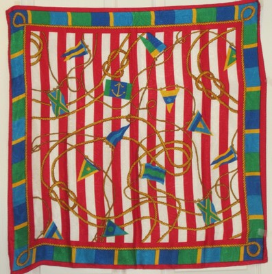 TERRIART Red Multi Nautical Flags Ropes Jacquard 30quot Square ScarfVintage TERRIART Red Multi Nautical Flags Ropes Jacquard 30quot Square ScarfVintage