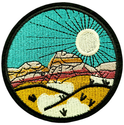 Desert Sun and Mountains Applique Embroidered Patch Iron On or Sew 3.39''x3.39''