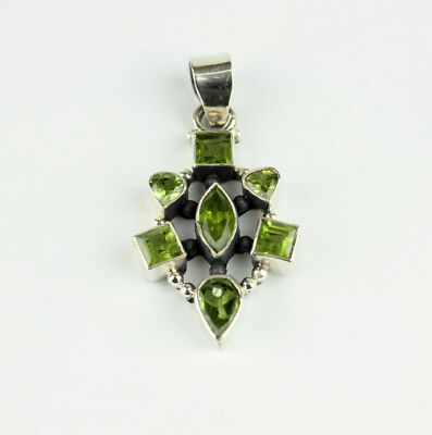 Anhänger aus Granat Amethyst Peridot Iolith 925 Silber Facettiert Steine L 47 mm