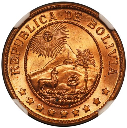 1942 Bolivia 50 Centavos Original Coin - NGC MS 66 RD - KM# 182a.1 - TOP POP