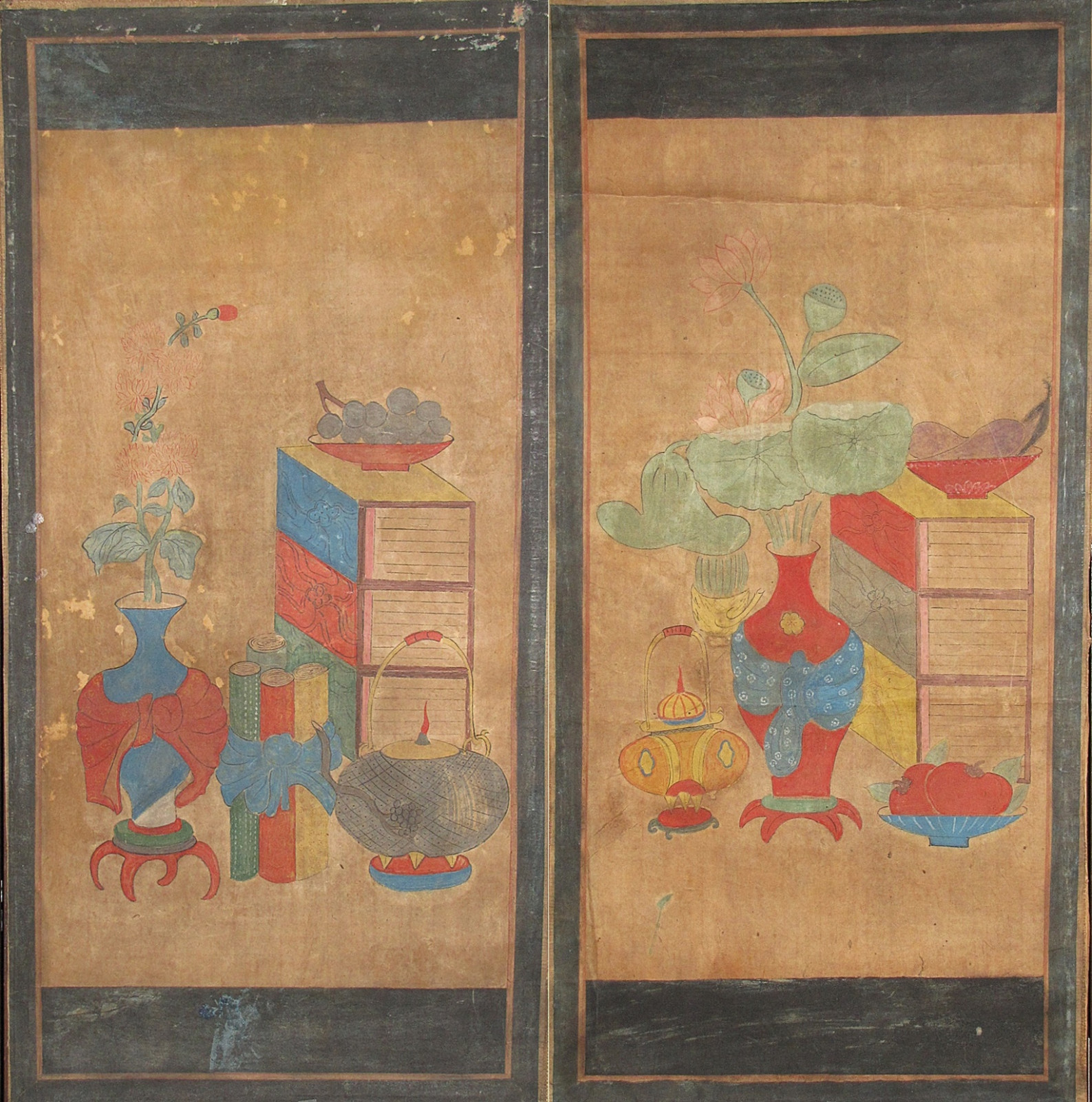 A Fine/Rare Korean “Chaekkori-??? ???) -Scholar’s Utensils” 8 Panel psinyings