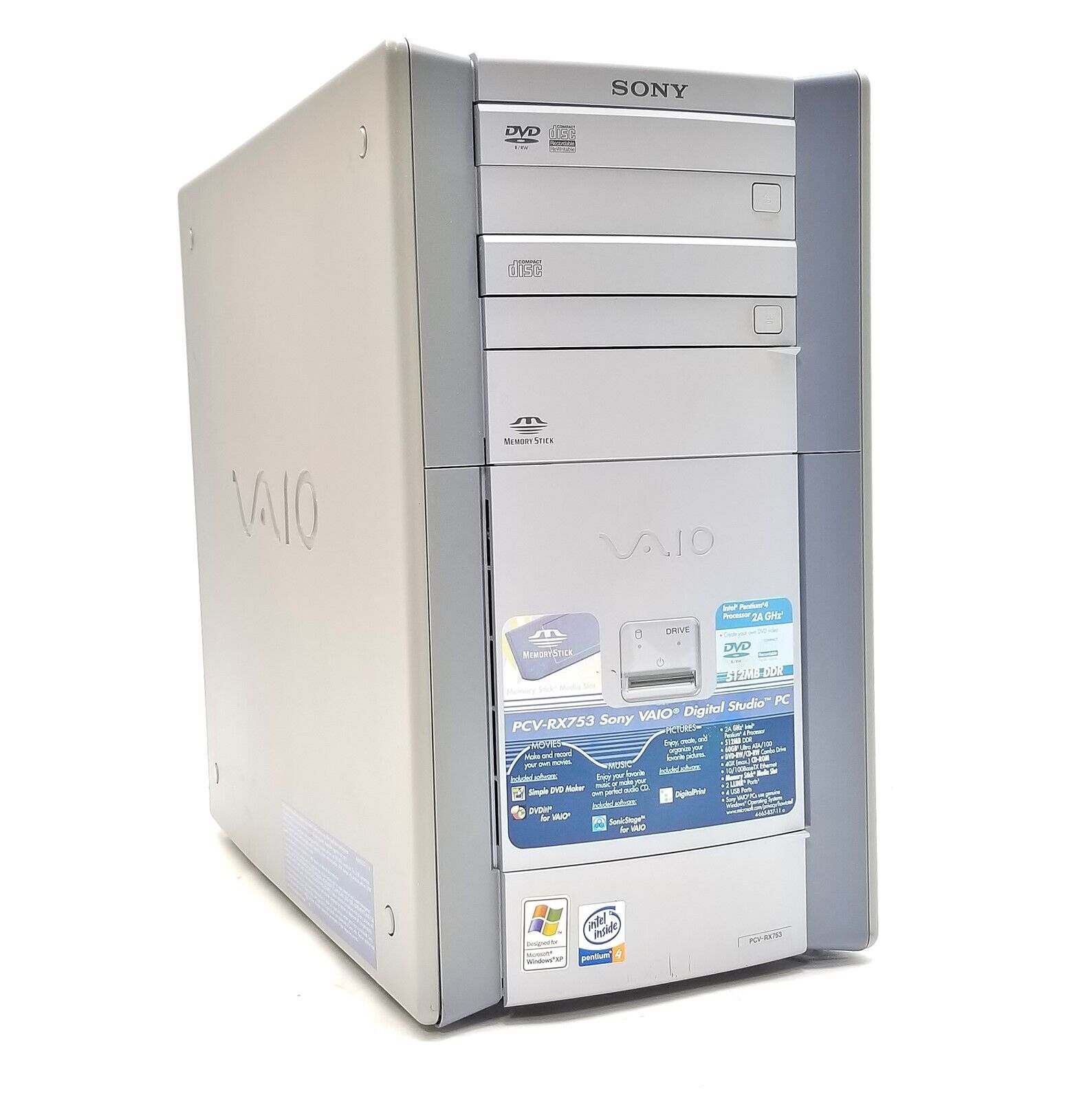 Sony VAIO PCV-RX753 Tower Vintage PC Pentium 4 2GHz 1GB NO Sony VAIO PCV-RX753 Tower Vintage PC Pentium 4 2GHz 1GB NO