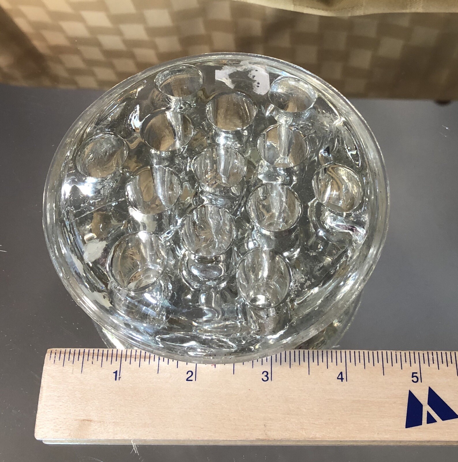 Antique Heavy LARGE CLEAR GLASS FLOWER FROG Excellent!  *