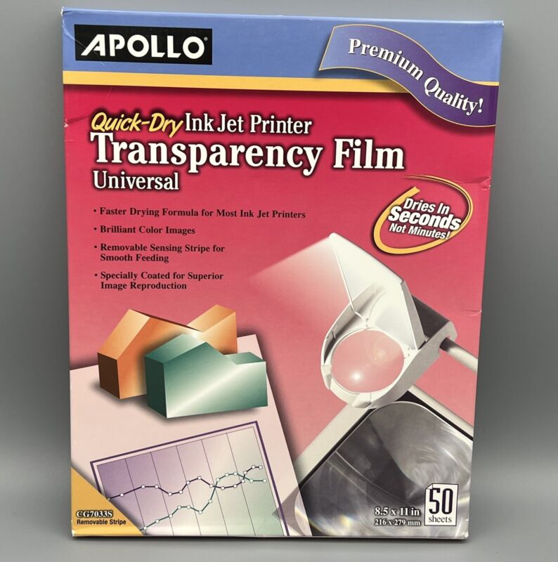 Apollo Ink Jet Printer Transparency Film 8.5" x 11" 50 Sheets CG7033S New Sealed