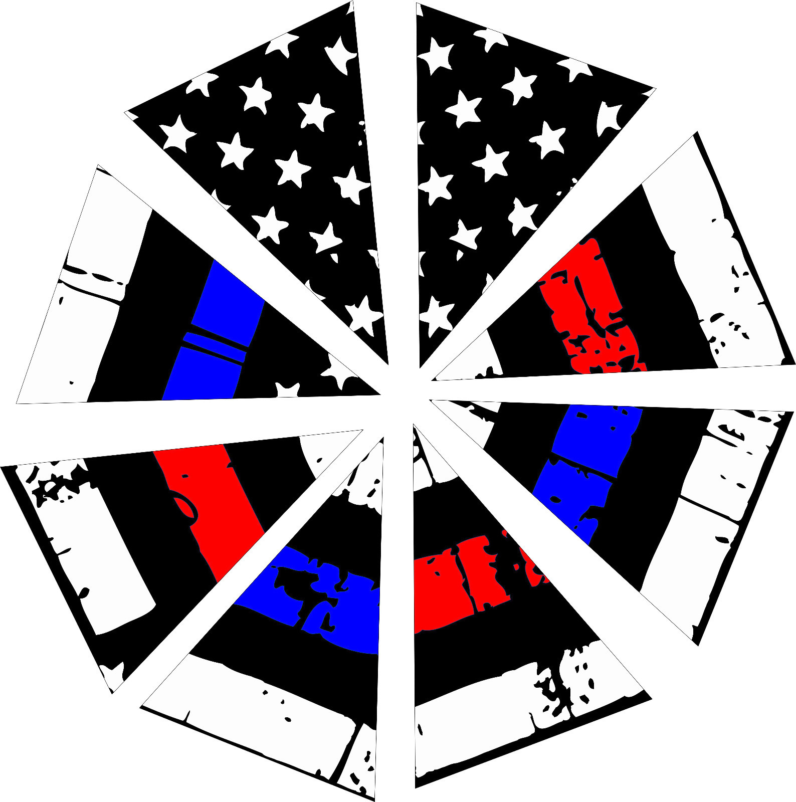 Fire Helmet 8 Section FIRE POLICE Tattered Red Line Reflective Decal - 8 Piece