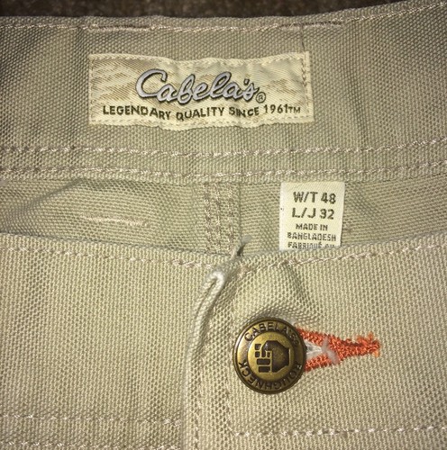 Cabela's Men’s Cargo Work Pants 48x32 Beige Roughneck Canvas Reinforced Knees