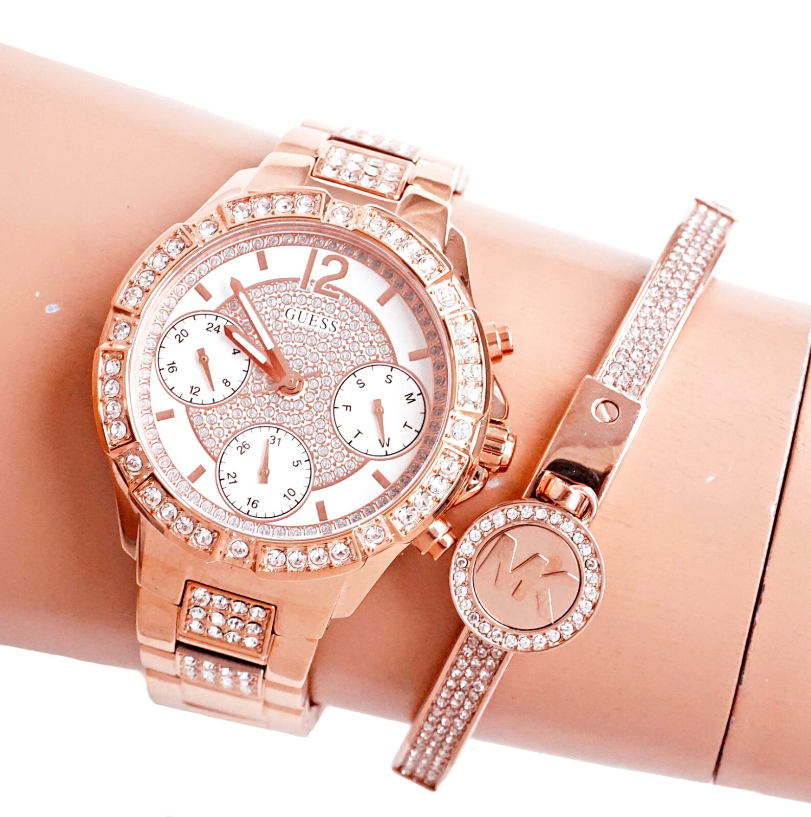 Женские часы Guess U1071L3 Roxy Chronograph с кристаллами Swarovski, Розовое золото, Новые