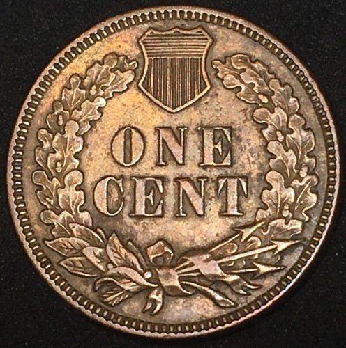 1875 Indian Head Cent Au Awesome Toning ~ Tough Date Full Sharp Liberty