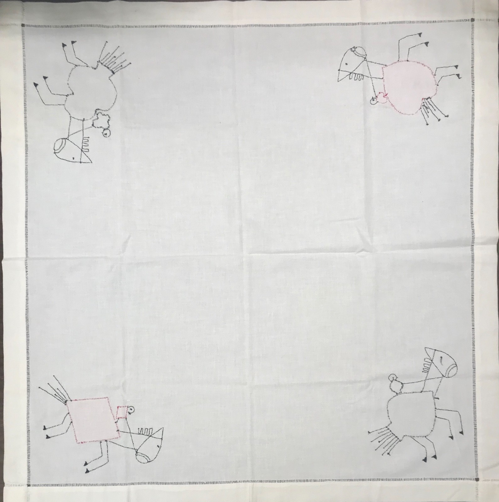 Card Game Table Tablecloth Embroidered Bridge Poker 33 x 33 Retro Design