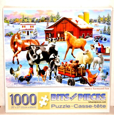 Bits & Pieces 1000 Piece Jigsaw Puzzle - ''Snowy Farmyard Fun'' by Mary Thompson 