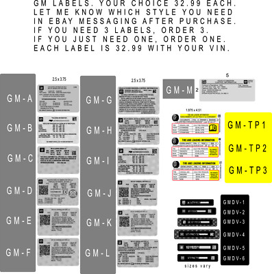 GM TIRE LOADING INFORMATION AND TRAILER LOADING VIN# Number DECAL Label 3M