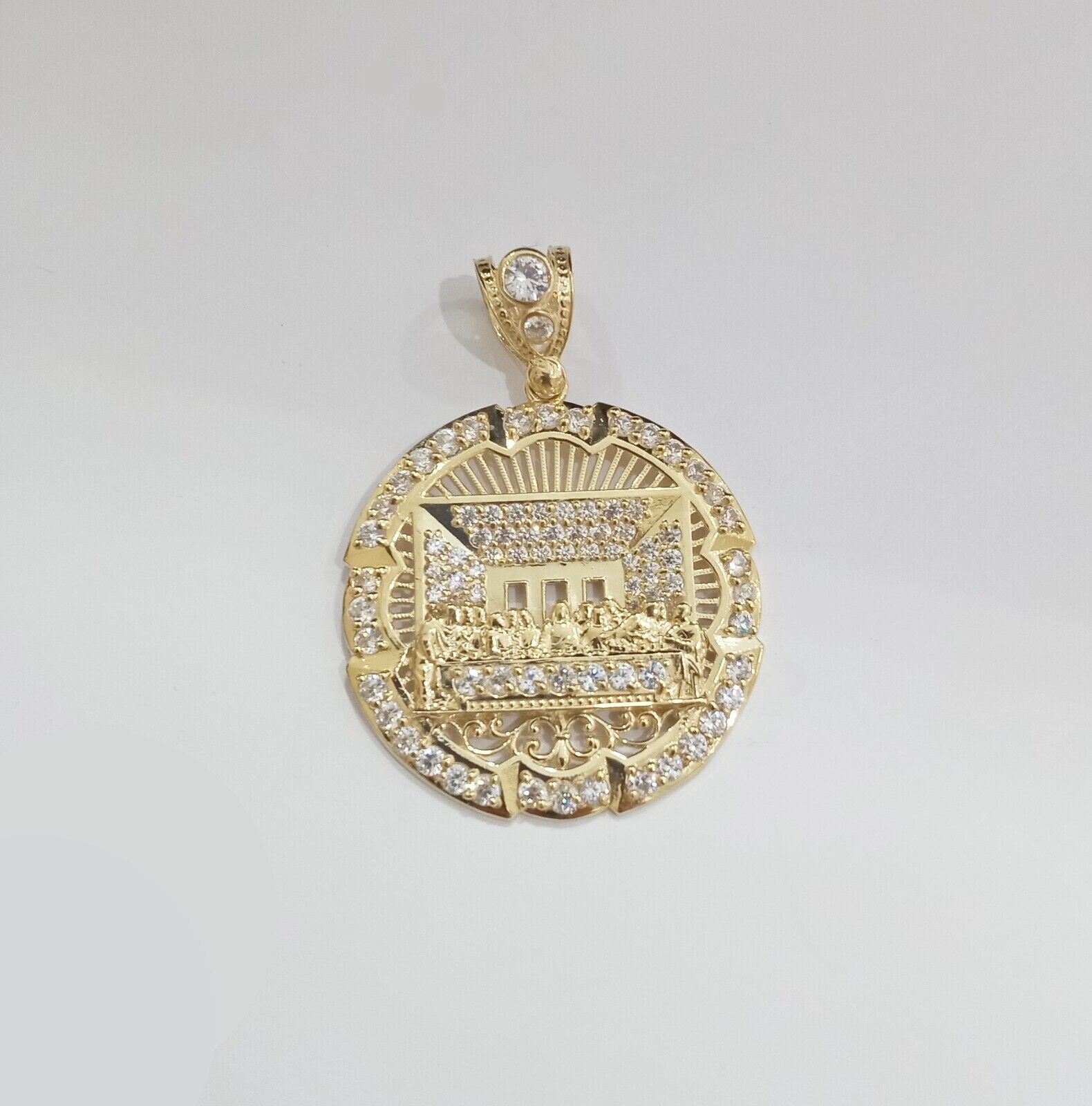 Pre-owned Goldbar Jewelers Real 10k Gold Circle Charm Last Supper Pendant 10kt Yellow Gold For Chain Men In White