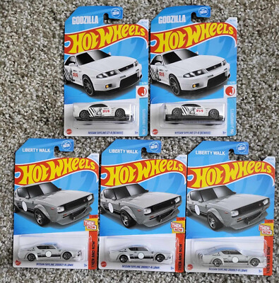 Lot of 5: Hot Wheels Nissan Skyline 2000GT-R Liberty Walk X3 & GT-R Godzilla X2